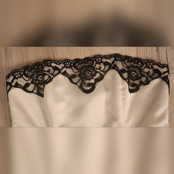Jessica McClintock Gunne Sax Dress 3/4 Strapless Fit & Flare White Silky Black S - Picture 4 of 13